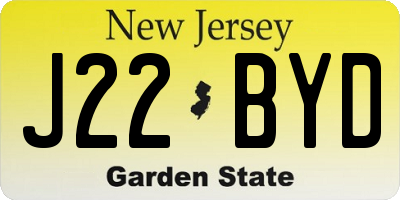NJ license plate J22BYD