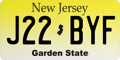 NJ license plate J22BYF