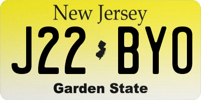 NJ license plate J22BYO