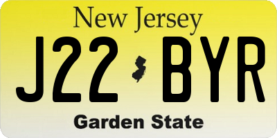 NJ license plate J22BYR
