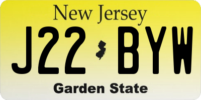 NJ license plate J22BYW