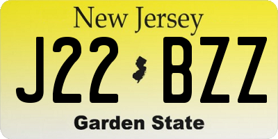 NJ license plate J22BZZ