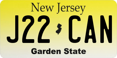 NJ license plate J22CAN
