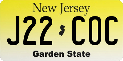 NJ license plate J22COC