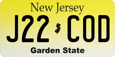 NJ license plate J22COD