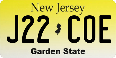 NJ license plate J22COE