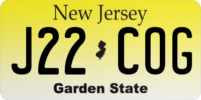NJ license plate J22COG