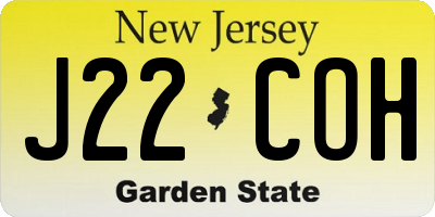 NJ license plate J22COH