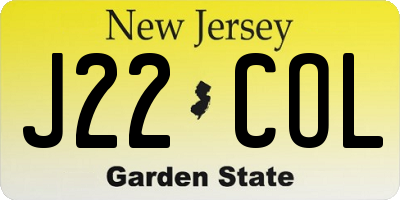 NJ license plate J22COL
