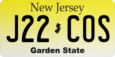 NJ license plate J22COS