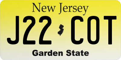 NJ license plate J22COT