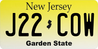 NJ license plate J22COW