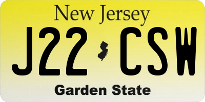 NJ license plate J22CSW