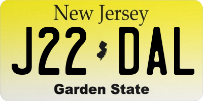 NJ license plate J22DAL