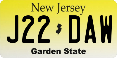 NJ license plate J22DAW