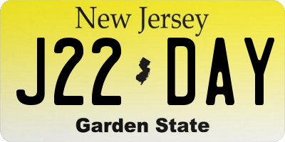 NJ license plate J22DAY