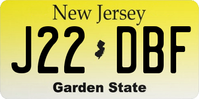 NJ license plate J22DBF