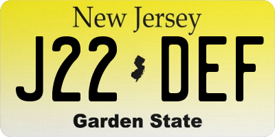 NJ license plate J22DEF