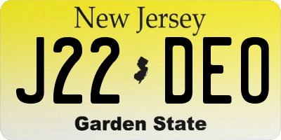 NJ license plate J22DEO