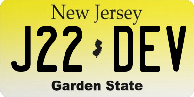 NJ license plate J22DEV