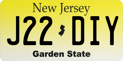 NJ license plate J22DIY