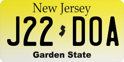 NJ license plate J22DOA