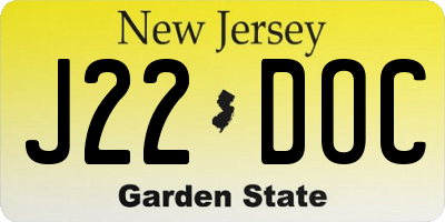 NJ license plate J22DOC