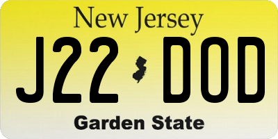 NJ license plate J22DOD