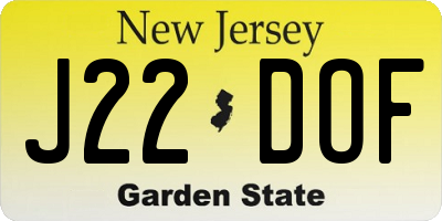 NJ license plate J22DOF