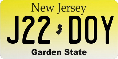 NJ license plate J22DOY