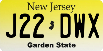 NJ license plate J22DWX