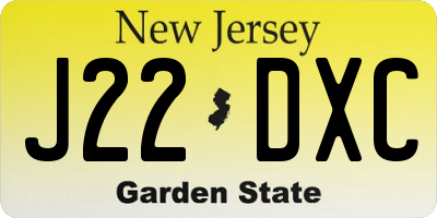 NJ license plate J22DXC