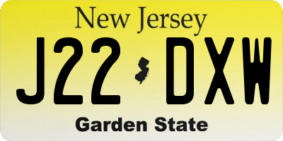 NJ license plate J22DXW