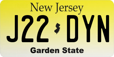 NJ license plate J22DYN