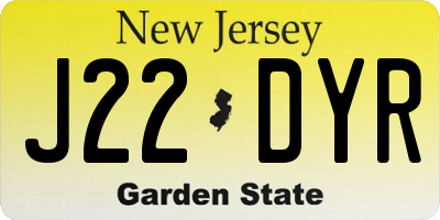 NJ license plate J22DYR