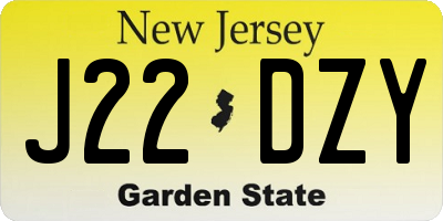 NJ license plate J22DZY