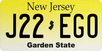 NJ license plate J22EGO