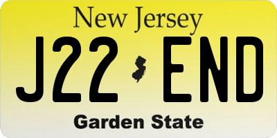NJ license plate J22END