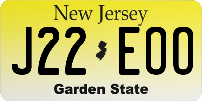 NJ license plate J22EOO