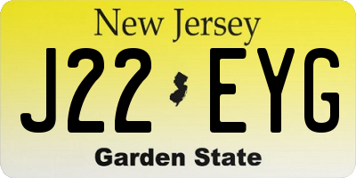 NJ license plate J22EYG