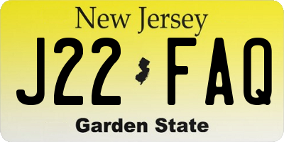 NJ license plate J22FAQ