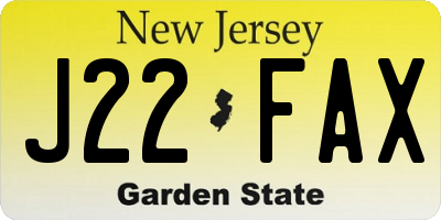 NJ license plate J22FAX
