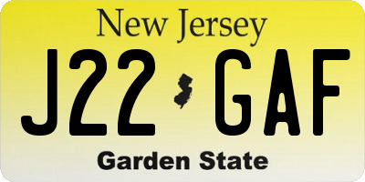 NJ license plate J22GAF