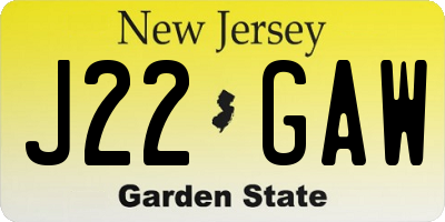 NJ license plate J22GAW