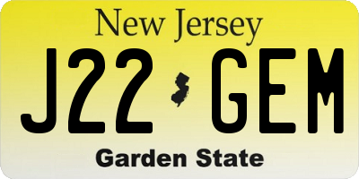 NJ license plate J22GEM