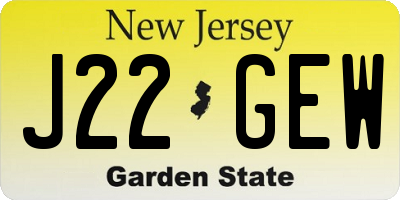 NJ license plate J22GEW