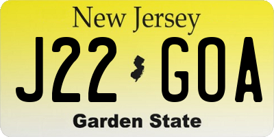 NJ license plate J22GOA
