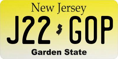 NJ license plate J22GOP
