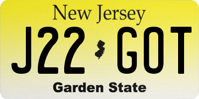 NJ license plate J22GOT