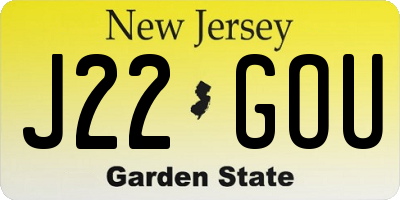 NJ license plate J22GOU